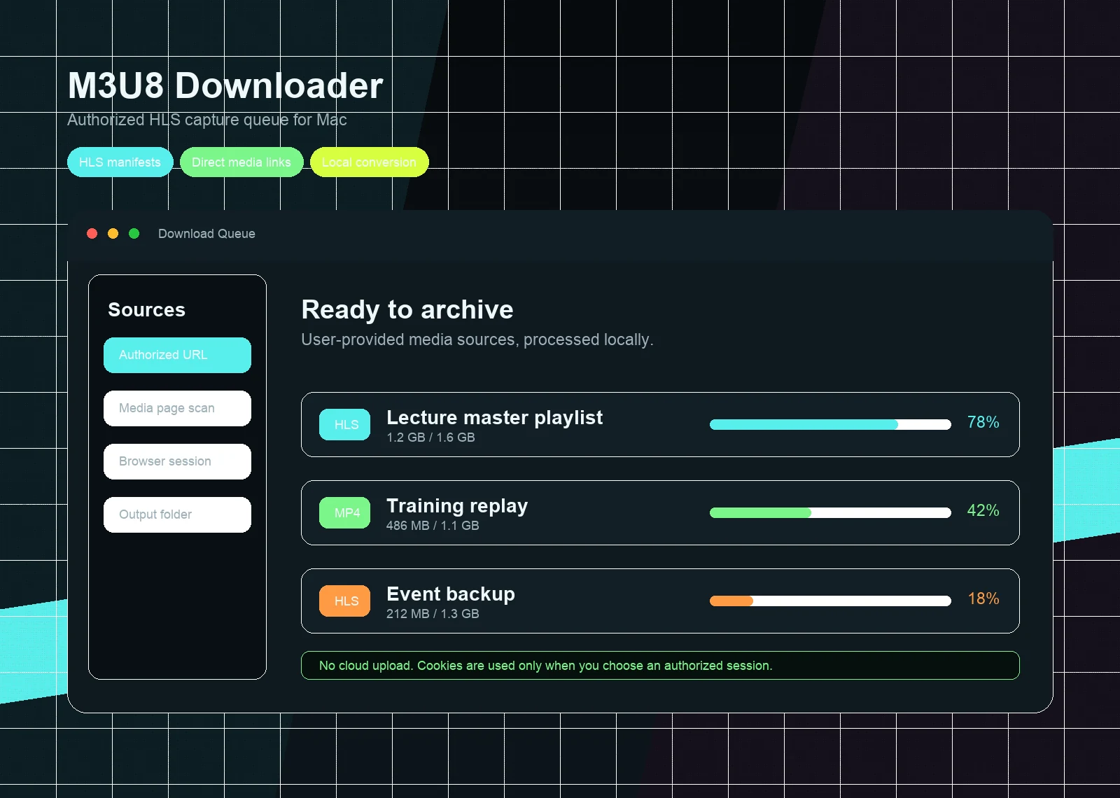 M3U8 Downloader con una coda di download video