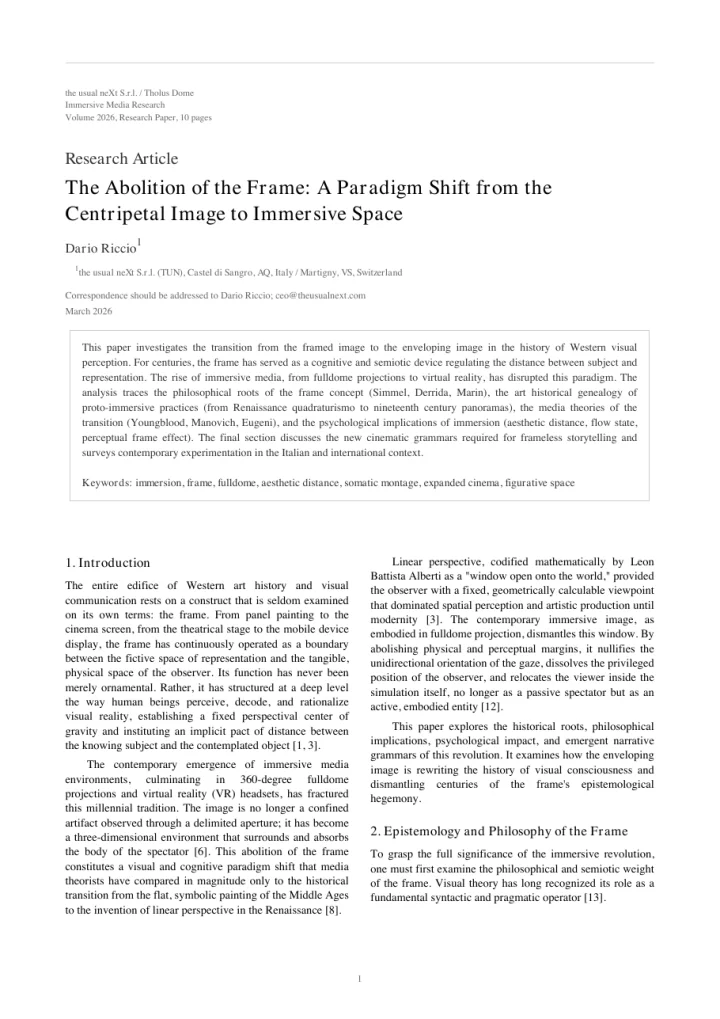 Copertina del paper The Abolition of the Frame di Dario Riccio