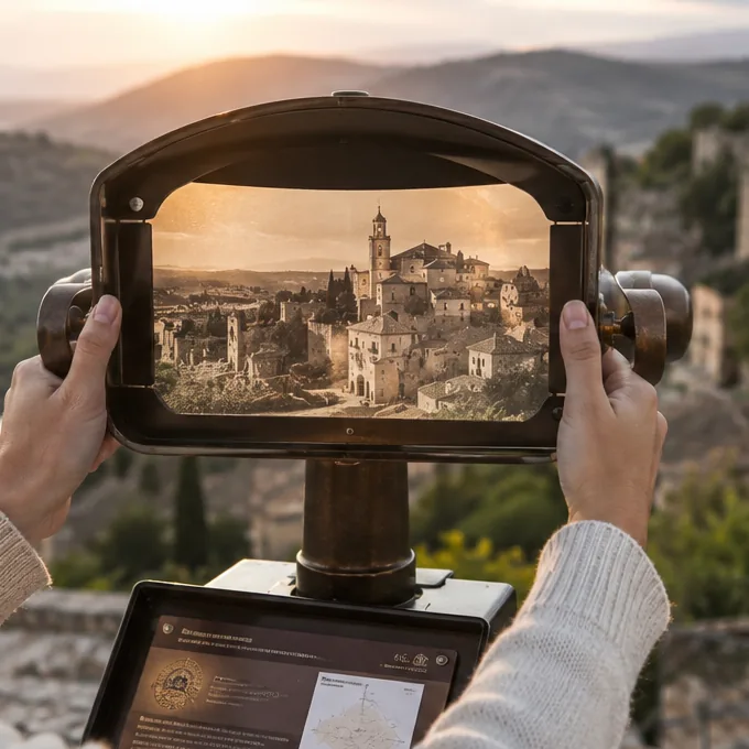 El visor temporal superpone el pueblo histórico al paisaje actual