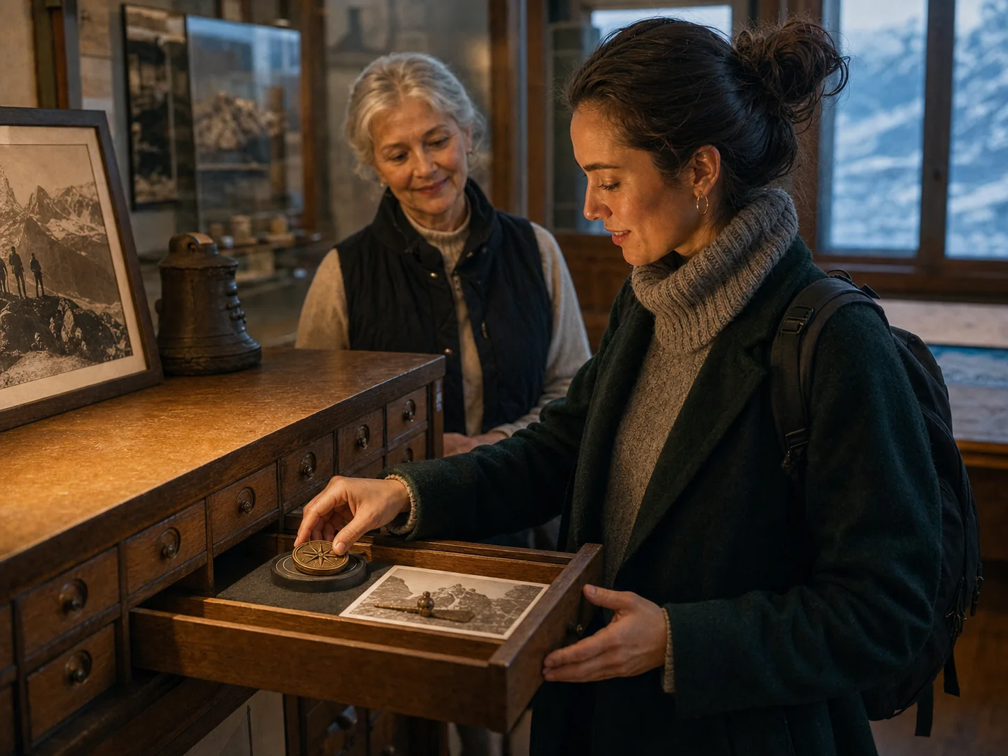 Una visitante abre un cajón del archivo con la StoryKey