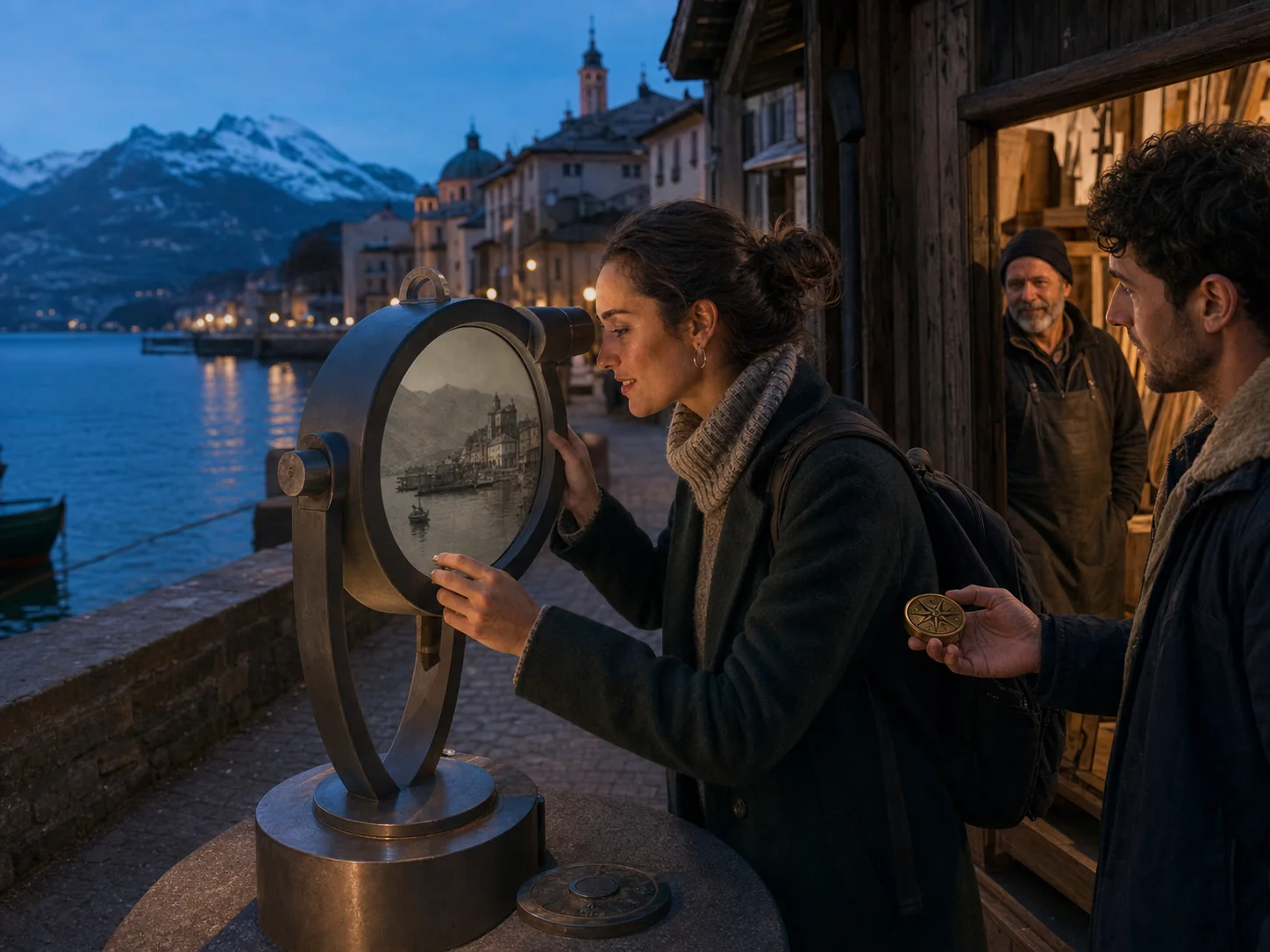 Una visitante observa el paisaje histórico junto a un lago