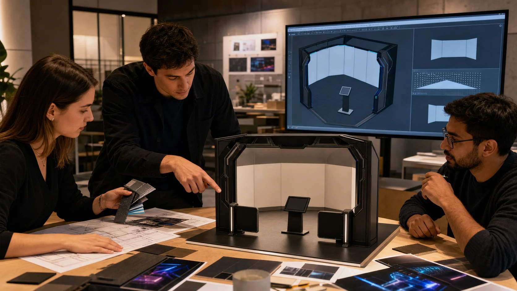 Progettisti al lavoro sul modello fisico e digitale di Play Dome
