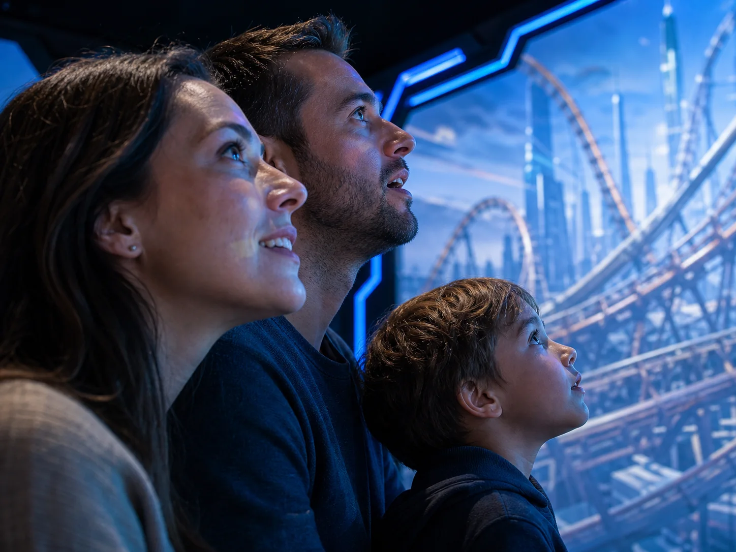 Profili di una famiglia concentrata sulla proiezione Play Dome