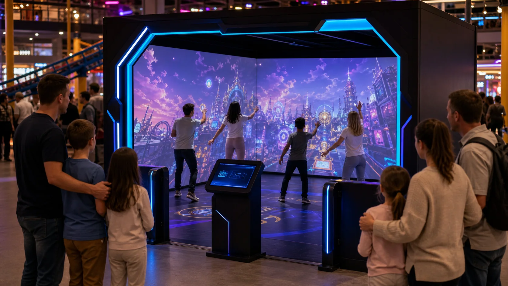 Famiglie che osservano una sessione Play Dome dall’esterno