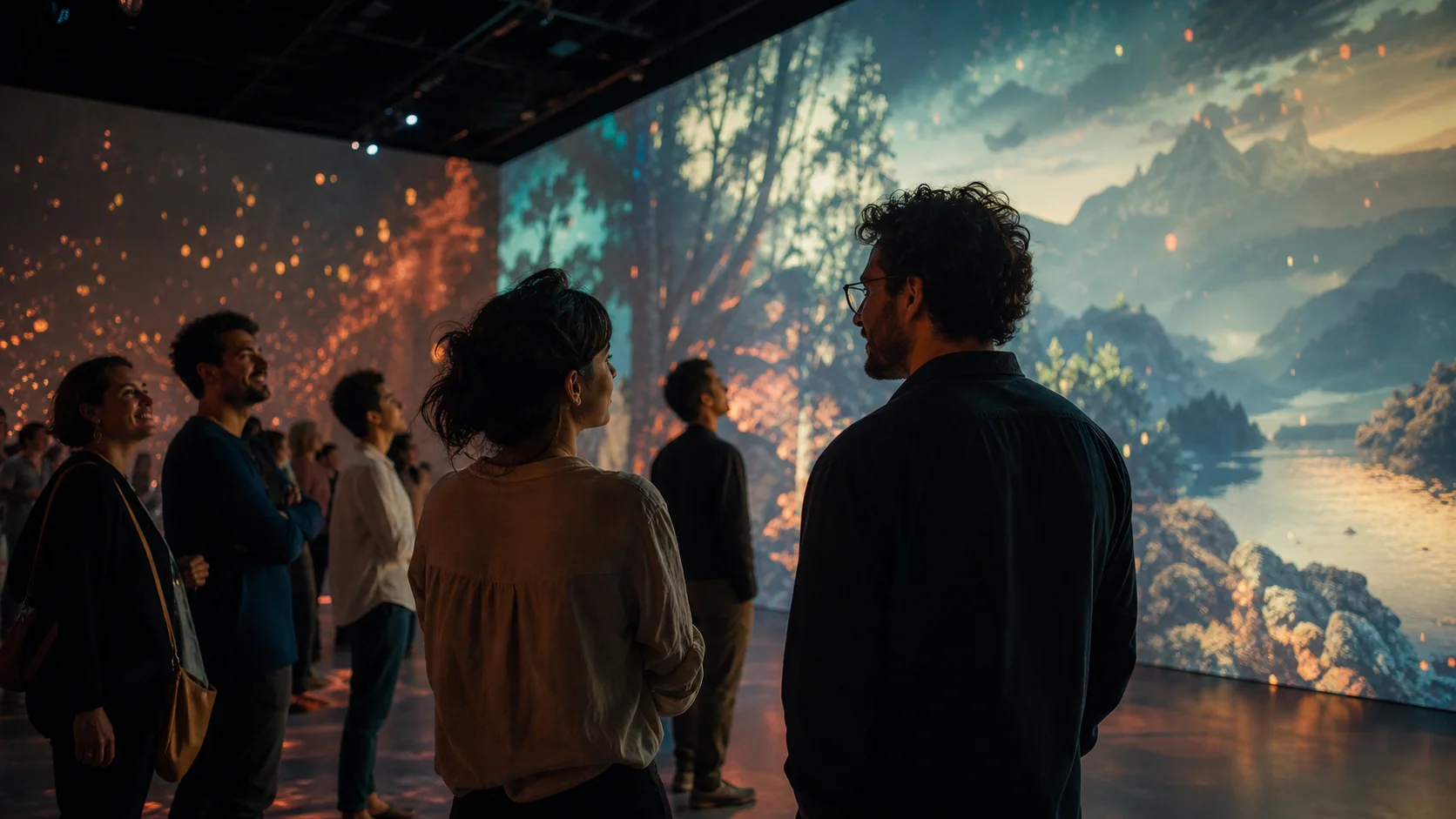 A group of people sharing an immersive experience without headsets