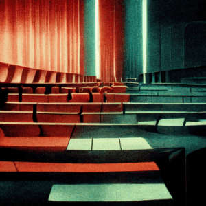 Immagine astratta che rappresenta l'interno di un cinema futuristico.